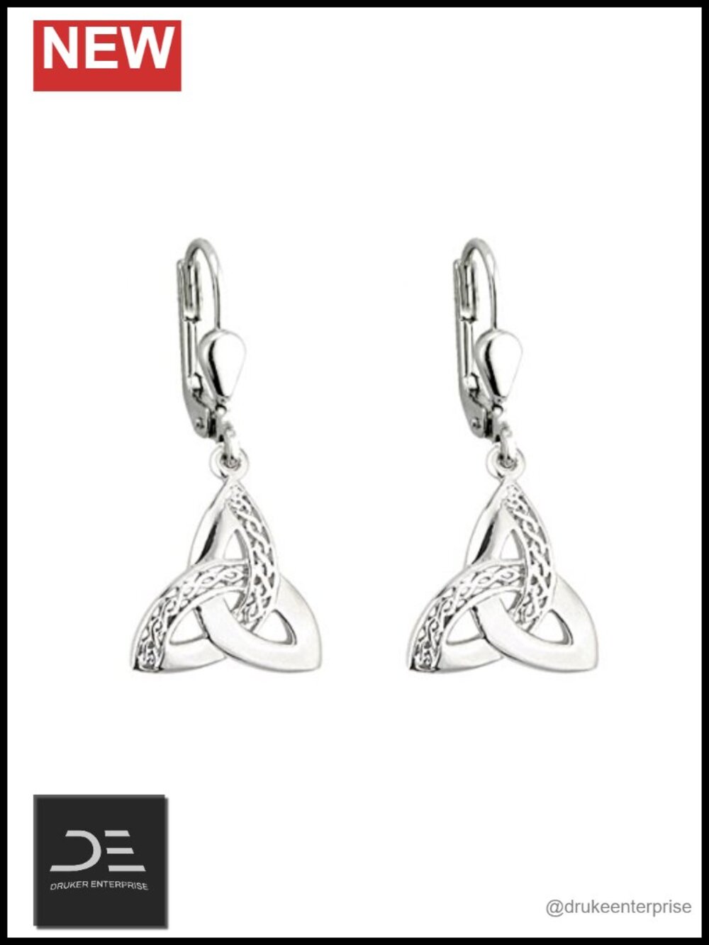 Sterling Silver Irish Trinity Knot Drop Earrings Handmade Celtic Jewelry